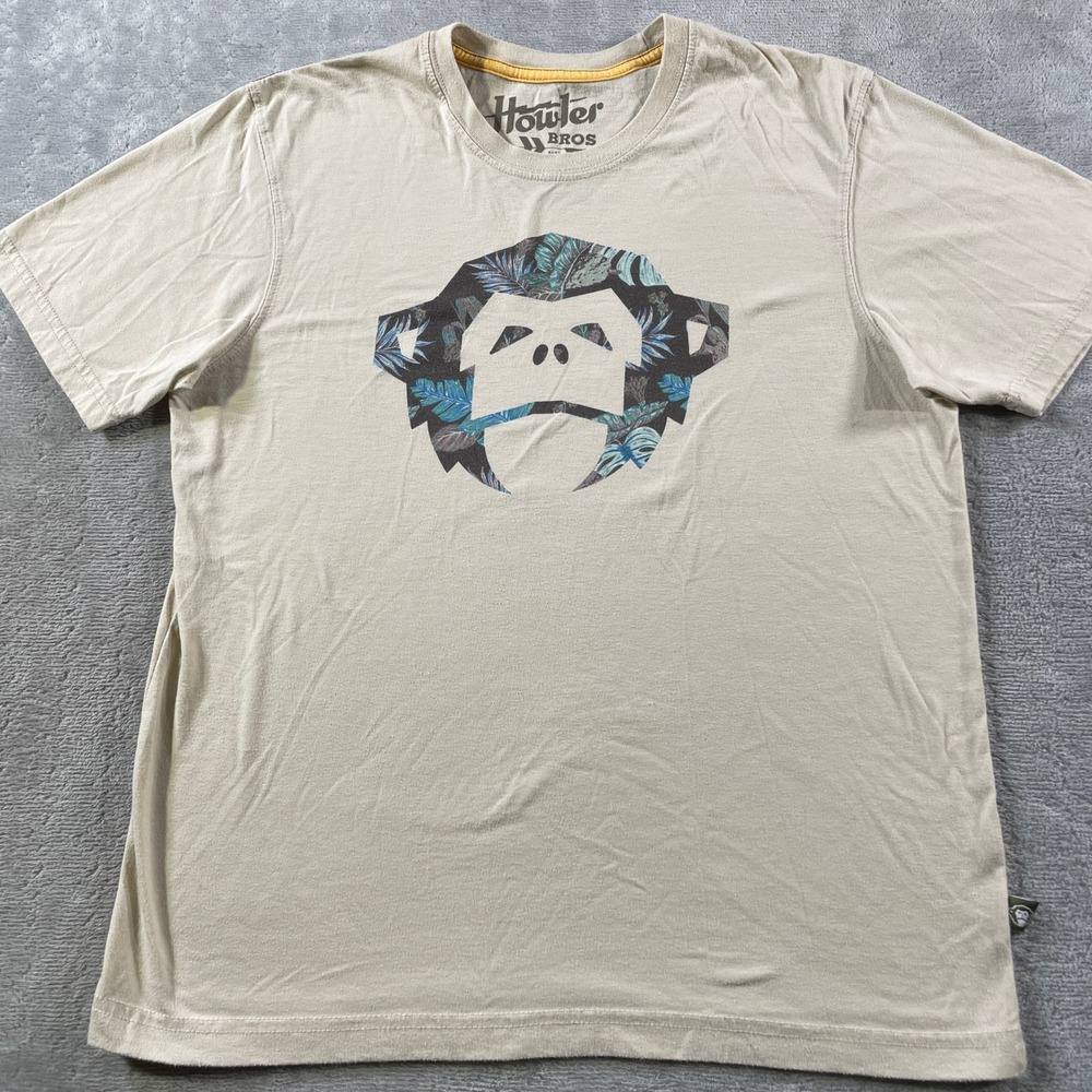 Howler Brothers Shirt‎ Mens Medium Tan Monkey Face Heed The Call Casual Outdoor